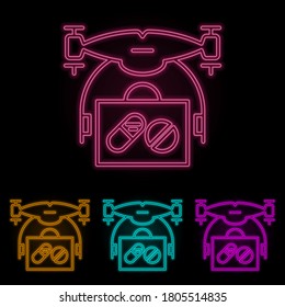 drone with medicines color neon set. Simple thin line, outline vector of drones icons for ui and ux, website or mobile application