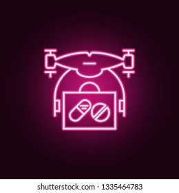 drone with medicines icon. Elements of Drones in neon style icons. Simple icon for websites, web design, mobile app, info graphics