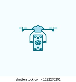 drone with money  field outline icon on light background