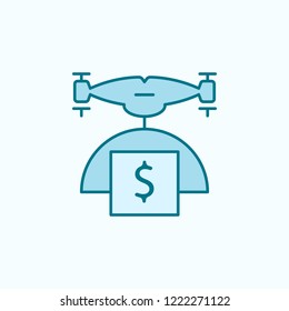 drone with money  field outline icon on light background