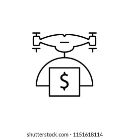 drone with money icon. Element of drones for mobile concept and web apps illustration. Thin line icon for website design and development, app development. Premium icon on white background