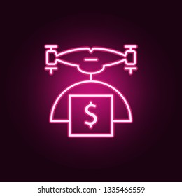 drone with money icon. Elements of Drones in neon style icons. Simple icon for websites, web design, mobile app, info graphics