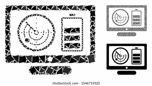 Drone monitoring composition of uneven pieces in various sizes and shades, based on drone monitoring icon. Vector humpy pieces are grouped into collage.