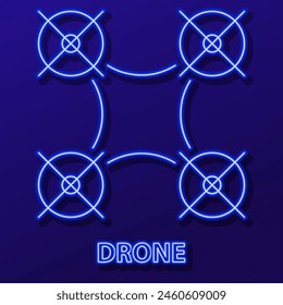 drone neon sign, modern glowing banner design, colorful modern design trend. Vector illustration.