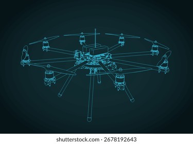 Drone octocopter blueprint stylized vector illustration