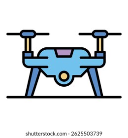 Drone on ground icon. Outline drone on ground vector icon color flat isolated