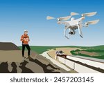 Drone operator for mine aerial mapping. The mining industry and mapping technology uses lidar photogrammetry