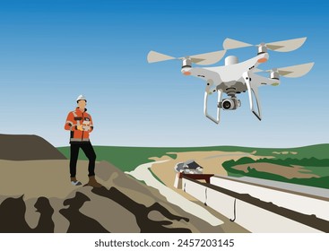 Drone operator for mine aerial mapping. The mining industry and mapping technology uses lidar photogrammetry