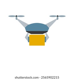 Drone with a parcel, drone with a box. Vector simple color flat illustration.