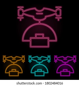 drone with parcel color neon set. Simple thin line, outline vector of drones icons for ui and ux, website or mobile application