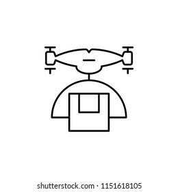 drone with parcel icon. Element of drones for mobile concept and web apps illustration. Thin line icon for website design and development, app development. Premium icon on white background