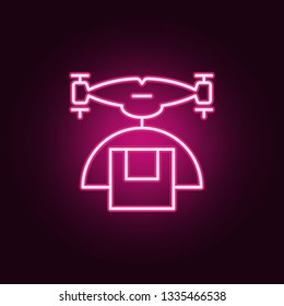 drone with parcel icon. Elements of Drones in neon style icons. Simple icon for websites, web design, mobile app, info graphics
