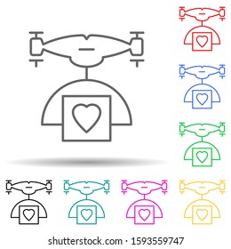 drone with a parcel of love multi color style icon. Simple thin line, outline vector of drones icons for ui and ux, website or mobile application