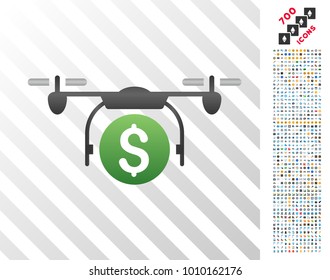 Drone Payment gradient icon with 7 hundred bonus bitcoin mining and blockchain images. Vector illustration style is flat iconic symbols designed for crypto currency websites.