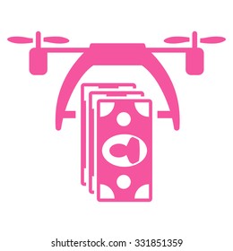 Drone Payment vector icon. Style is flat symbol, pink color, rounded angles, white background.