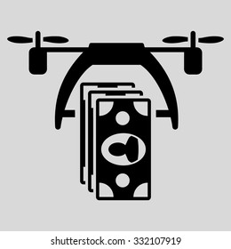 Drone Payment vector icon. Style is flat symbol, black color, rounded angles, light gray background.