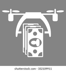 Drone Payment vector icon. Style is flat symbol, white color, rounded angles, gray background.