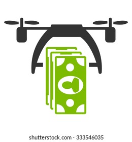 Drone Payment vector icon. Style is bicolor flat symbol, eco green and gray colors, rounded angles, white background.