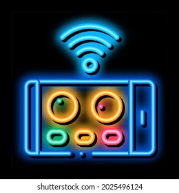 vector de señal de neón de control remoto de aplicación de teléfono drone. Icono brillante brillante señal de control remoto de aplicación de teléfono drone. ilustración de símbolo transparente