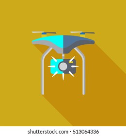 Drone with photo camera vector icon or illustration in a flat style