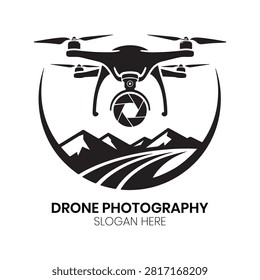 Drone Photography logo features a quadcopter drone integrated with a landscape and camera shutter view. This premium design presents a professional structure for a corporate identity that perfectly suits landscape aerial photography, travel videography, or drone mapping firms wanting a clean business logo.