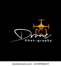 Drone Photography logo ,minimalist flying drone logo perspective view from below, Signechar logo design