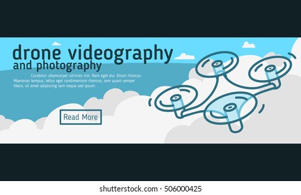 Drone  Photography Service  Web Banner, Header, Cover.  Flat Line Art Vector Graphic. 