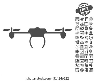 Drone pictograph with bonus calendar and time service pictograph collection. Vector illustration style is flat iconic symbols, gray color, white background.