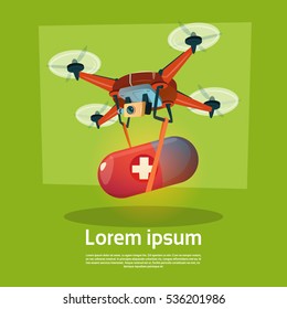 Drone With Pill Medicines Delivery Medical Care Flat Vector Illustration