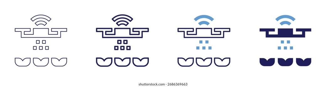 Ícone piloto de drone em 4 estilos diferentes. Linha Fina, Linha, Linha Negrito, Duotônico. Estilo duotônico. Traçado editável.
