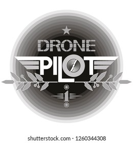 Drone pilot icon.
Monochrome illustrative text poster dedicated to a specific technical device.