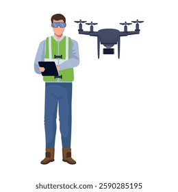 Drone pilot inspecting via tablet illustration