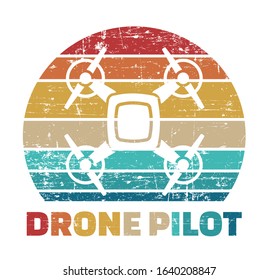 Drone pilot silhouette in vintage colors