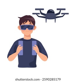 Drone pilot wearing VR headset illustration