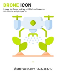 Vector de iconos de drones y plantas con un estilo de color plano aislado en fondo blanco. Icono de símbolo de señalización de la ilustración vectorial para agricultura digital, negocios, agricultura, aplicaciones, web y proyecto