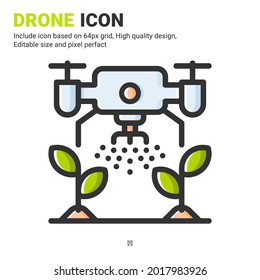 Drone and plant icon vector with outline color style isolated on white background. Vector illustration watering sign symbol icon concept for digital farming, business, agriculture, apps and project