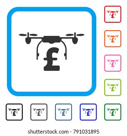 Drone Pound Business icon. Flat gray pictogram symbol in a light blue rounded square. Black, gray, green, blue, red, orange color additional versions of Drone Pound Business vector.