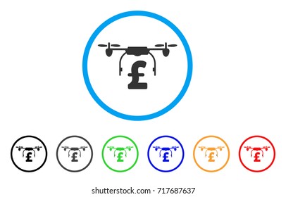 Drone Pound Business rounded icon. Style is a flat drone pound business grey symbol inside light blue circle with black, gray, green, blue, red, orange color versions.