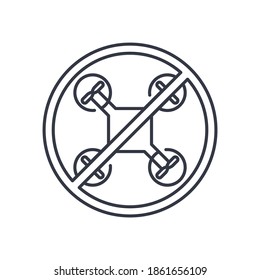 Drone prohibited icon, linear isolated illustration, thin line vector, web design sign, outline concept symbol with editable stroke on white background.