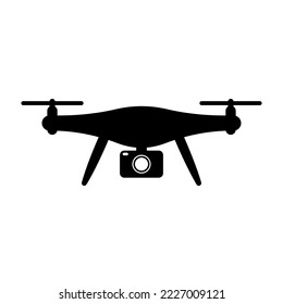 Cuadcopter de drones con icono de cámara de acción. Símbolo de dispositivo de vigilancia o entretenimiento. Ilustración vectorial.