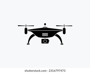 Cuadcopter de drones con cámara de acción. Diseño gráfico de símbolos, con una forma simple y limpia.drone aéreo remoto con cámara fotográfica o grabación de vídeo. Arte vectorial en un fondo aislado.