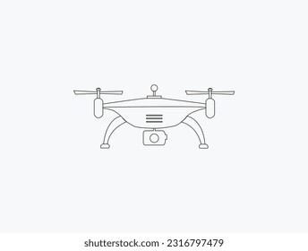 Drone quadcopter with action camera. Symbol graphic design, with a simple and clean shape.Remote aerial drone with a camera taking photography or video recording. Vector art on isolated background.