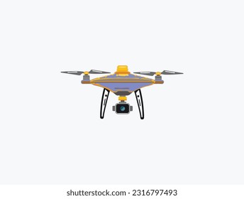 Drone quadcopter with action camera. Symbol graphic design, with a simple and clean shape.Remote aerial drone with a camera taking photography or video recording. Vector art on isolated background.