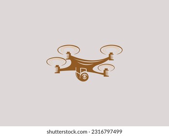 Drone quadcopter with action camera. Symbol graphic design, with a simple and clean shape.Remote aerial drone with a camera taking photography or video recording. Vector art on isolated background.