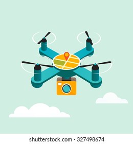 Drone quadcopter with camera, flat illustration