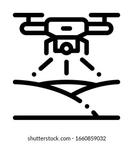 Vector De Línea Delgada Icono De Equipo Cuadcopter Drone. Dron Volador Con Cámara De Vídeo Para El Concepto De Pictograma Lineal. Signo de contorno monocromo símbolo de contorno aislado Ilustración