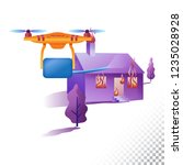 Drone or quadcopter flat icons. Firefighter Unmanned aircraft extinguishes the fire. Vector illustration on a transparent background.
