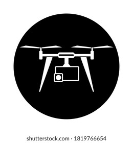 Icono drone quadcopter sobre fondo blanco para diseño gráfico y web, Signo vectorial simple moderno.Diseño de burbuja plana