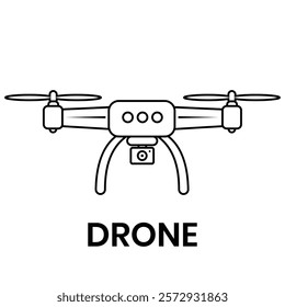 Drone quadcopter line icon with camera. Drone camera vector icon and drone logo design. Drone vector, silhouette,  Vector illustration.