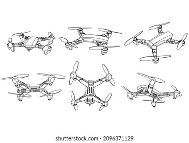 Drone quadcopter line shot. Drone vector isolated sign on white background